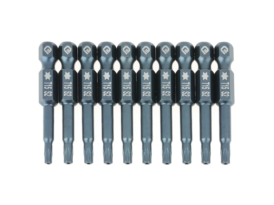 Kit De 10 Bits Parafusadeira Torx T15 Com Imã 50mm 1/4'' Hexagonal S2 Aço Resistente
