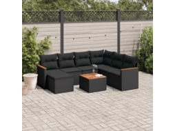 Conjunto de 8 Sofás de Jardim com Almofadas Vime Pe Preto Dkd Home Decor