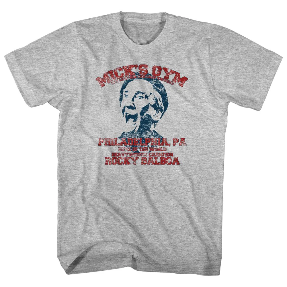 Unisex Adult T-shirt Rockinstone Rocky Movie Mick's Gym Heather Gray Sizel