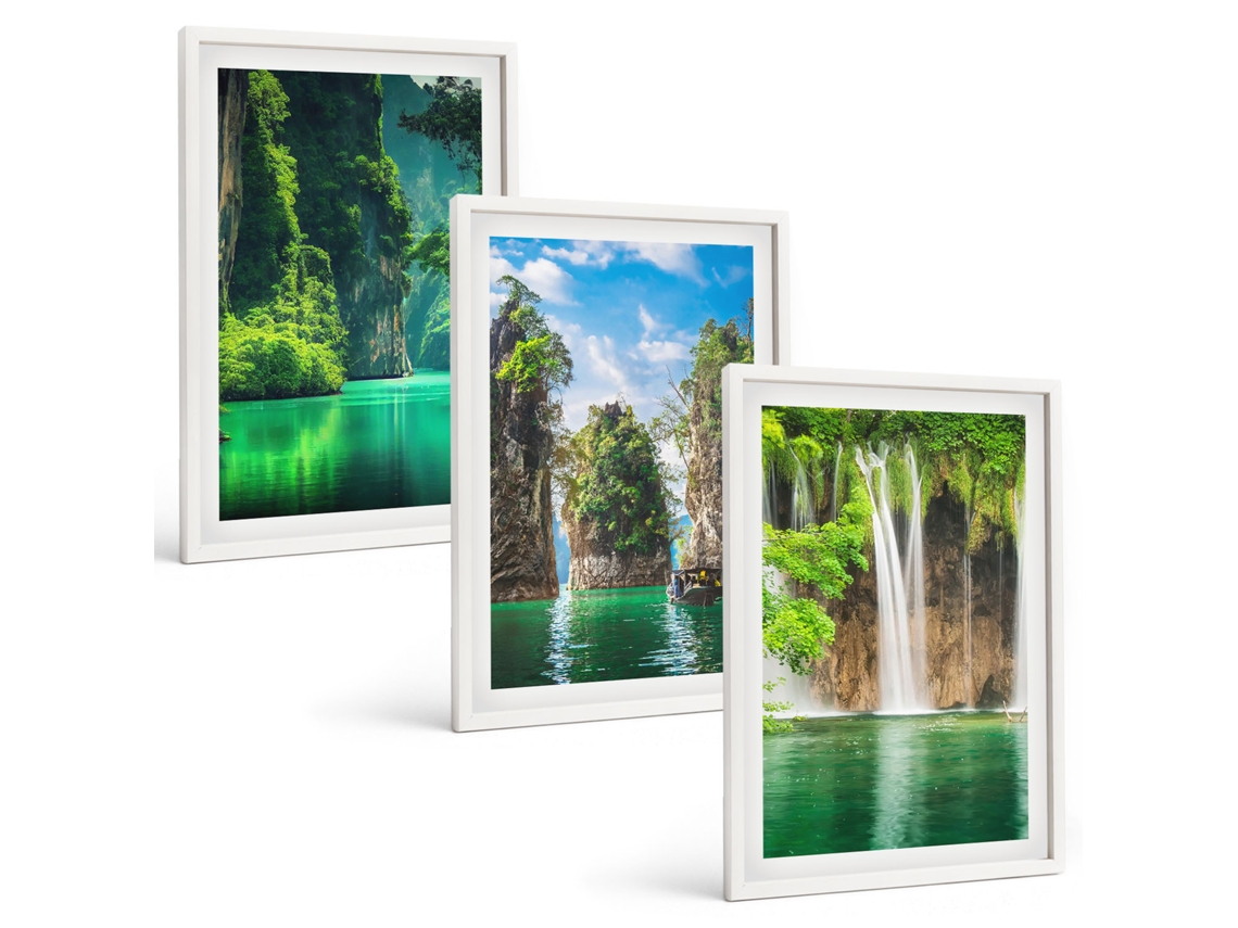 Conjunto De Pinturas Paisagens Verdes, Cachoeiras Espelharte (3 Peças 40x60 Cm)