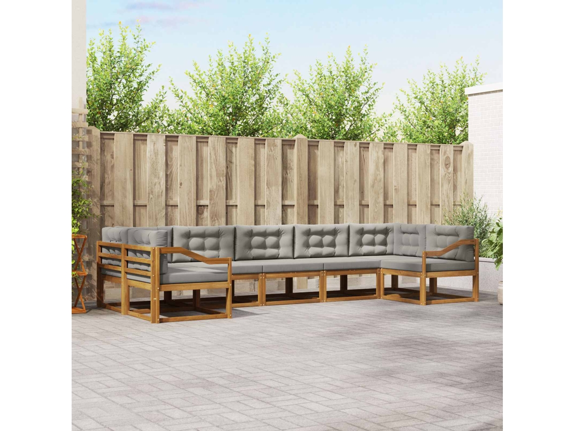 Vidaxl Conjunto De Sofás Para Exterior 7 Unid. Cinza Natural E Claro