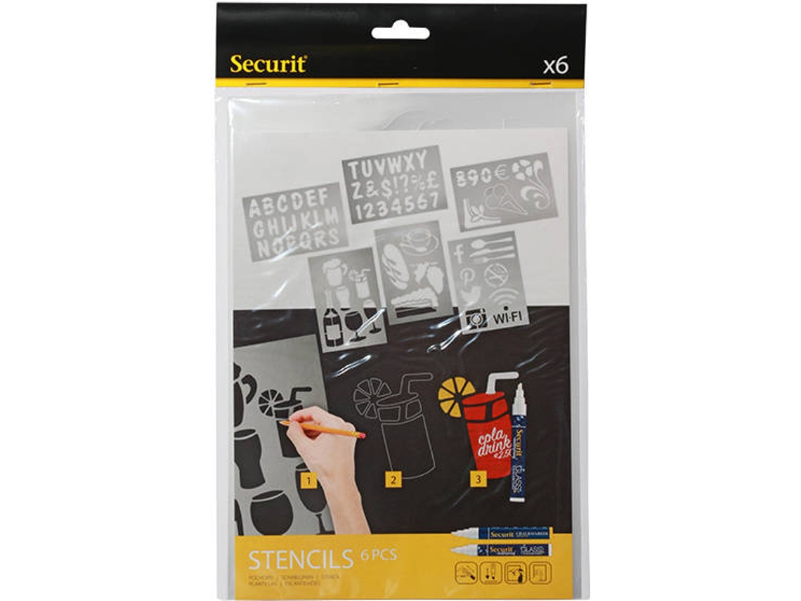 Conjunto 5 Stencils SECURIT Marcadores de giz liquido