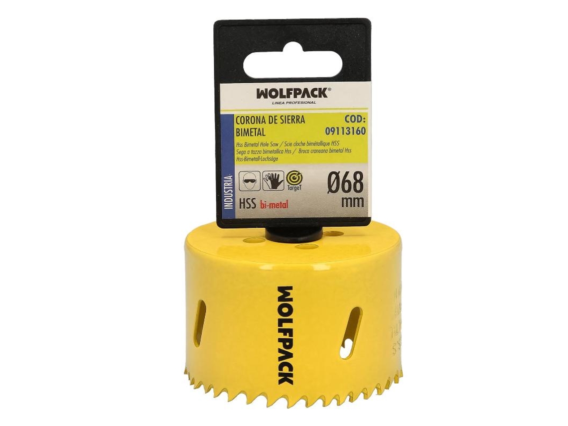 Serra de Coroa Bimetálica Ø 68 mm Base Reforçada e Temperada Térmica. Coroa de Madeira. Furos de Madeira. Aço. Ferro. Plásticos WOLFPACK LINEA PROFESIONAL LINEA PROFESIONAL