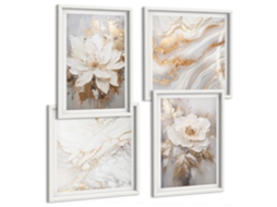 Quadros Decorativos Para Parede Flores, Fundo Claro, Abstrações Moldura Branca Fotos Para O Escritório Espelharte (conjunto De 4 Imagens)