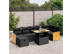 Vidaxl 8 Pcs Conjunto Sofás De Jardim Com Almofadões Vime Pe Preto