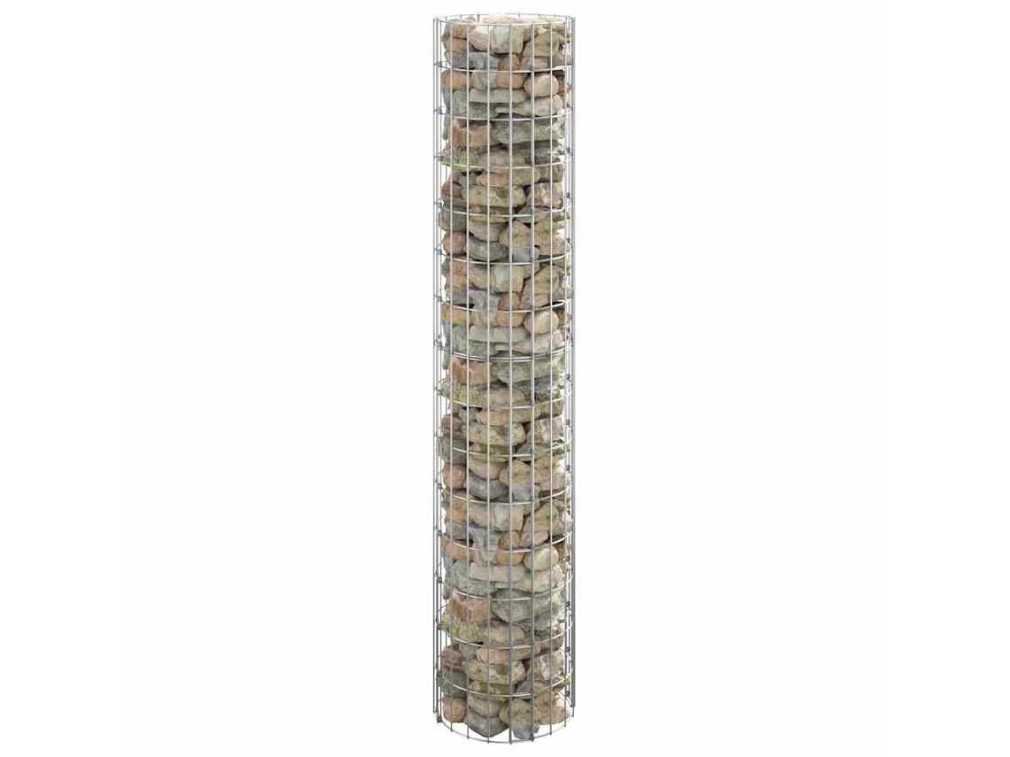 Vidaxl Canteiro Elevado/cesto Gabião Em Poste Ø30x150 Cm Aço Galvaniz.