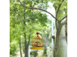 Alimentador para Pássaros Forma de Galinha de Ferro Amarelo para Jardim