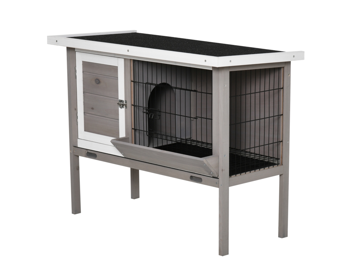 Coelheira De Madeira Exterior Gaiola Elevada Para Cobaias Animais Pequenos Com Teto Asfáltico Abatível Comedouro Bandejas Removíveis E 2 Portas