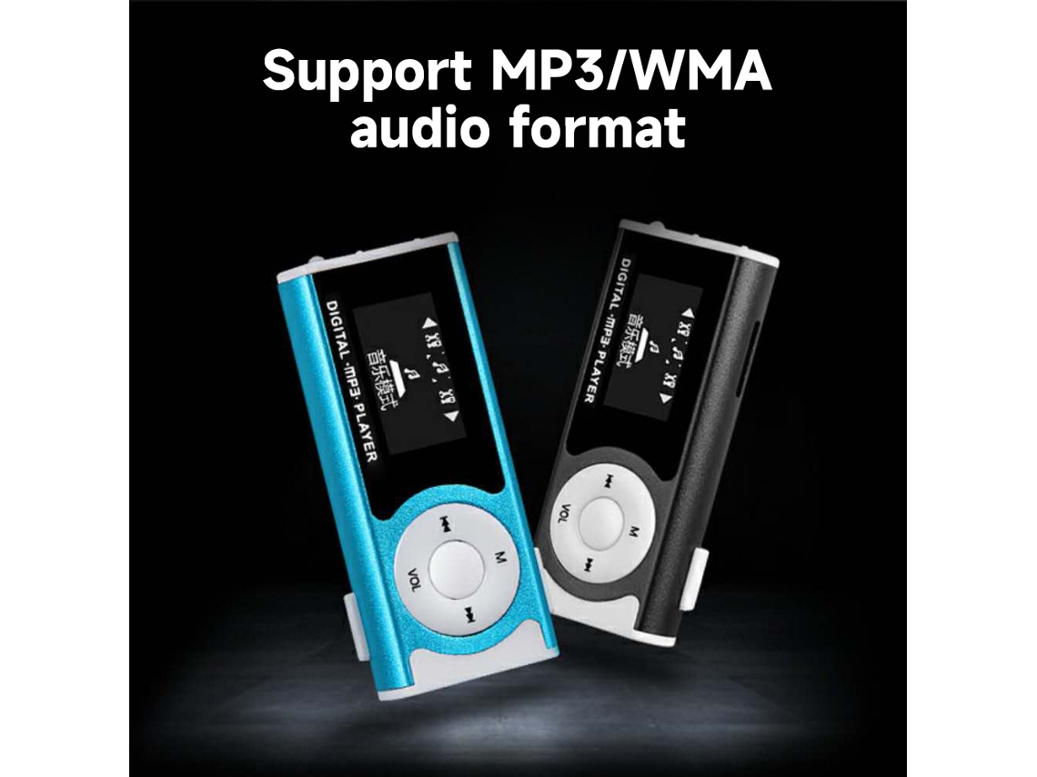 Reprodutor De Mp3 De Metal Mini Portátil Com Tela Lcd Luz Led Suporta Cartão Tf Preto
