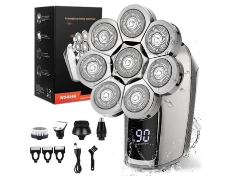 Em 1 Máquina De Barba Elétrica À Prova Dágua Para Homem Cabeça Careca Com 8 Cabeças Rotativas, Tela Led E Escova Máquina De Barba Elétrica E Aparad