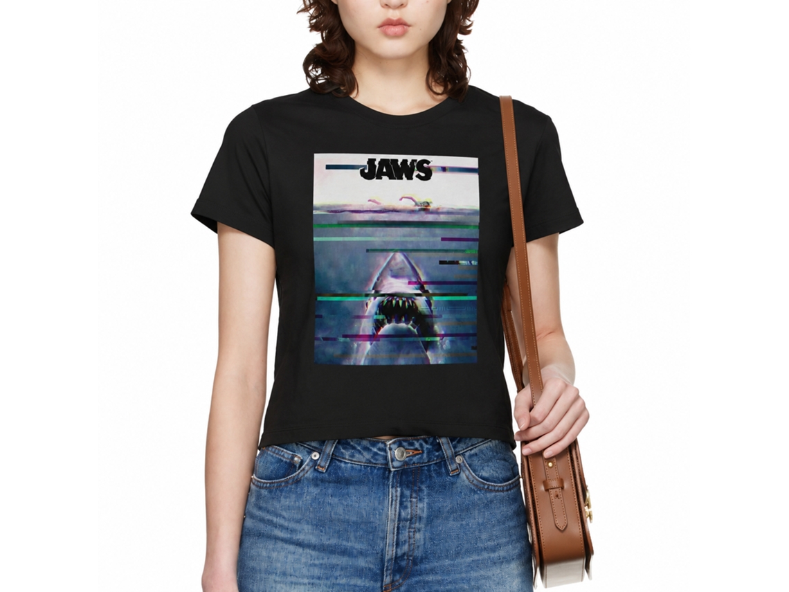 Rockinstone Jaws Movie Glitchy Black Adult T-shirt Size:xxxl