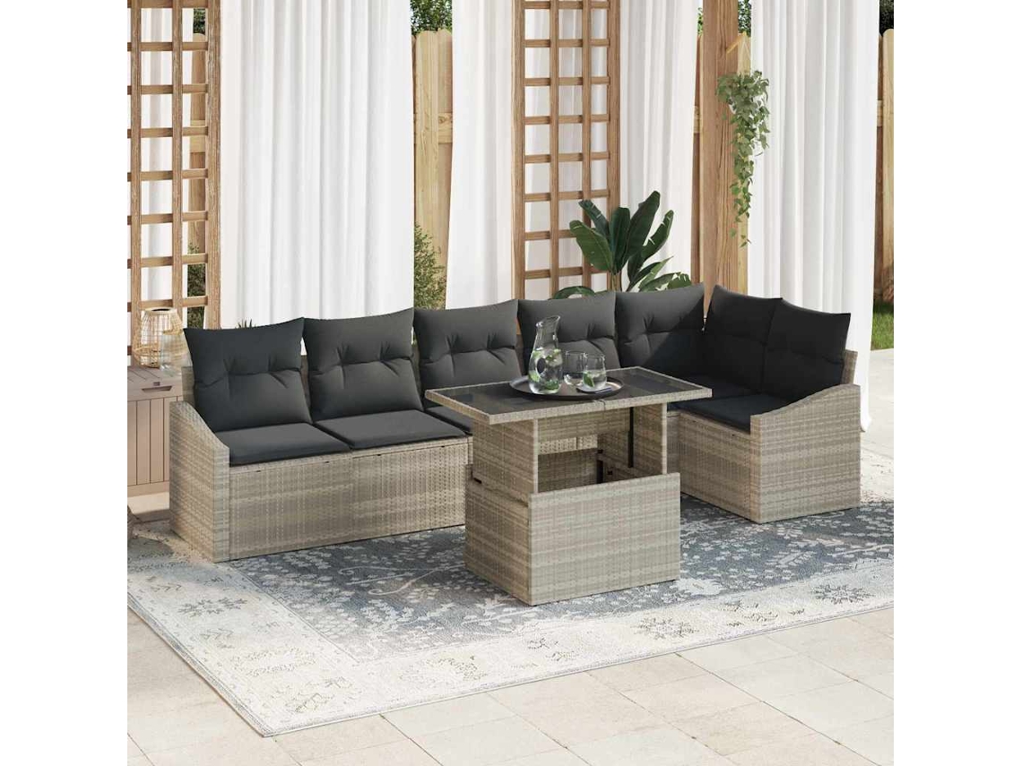 Vidaxl Conjunto De Sofá De Jardim 7 Pcs Cinzento-claro Vime Pe