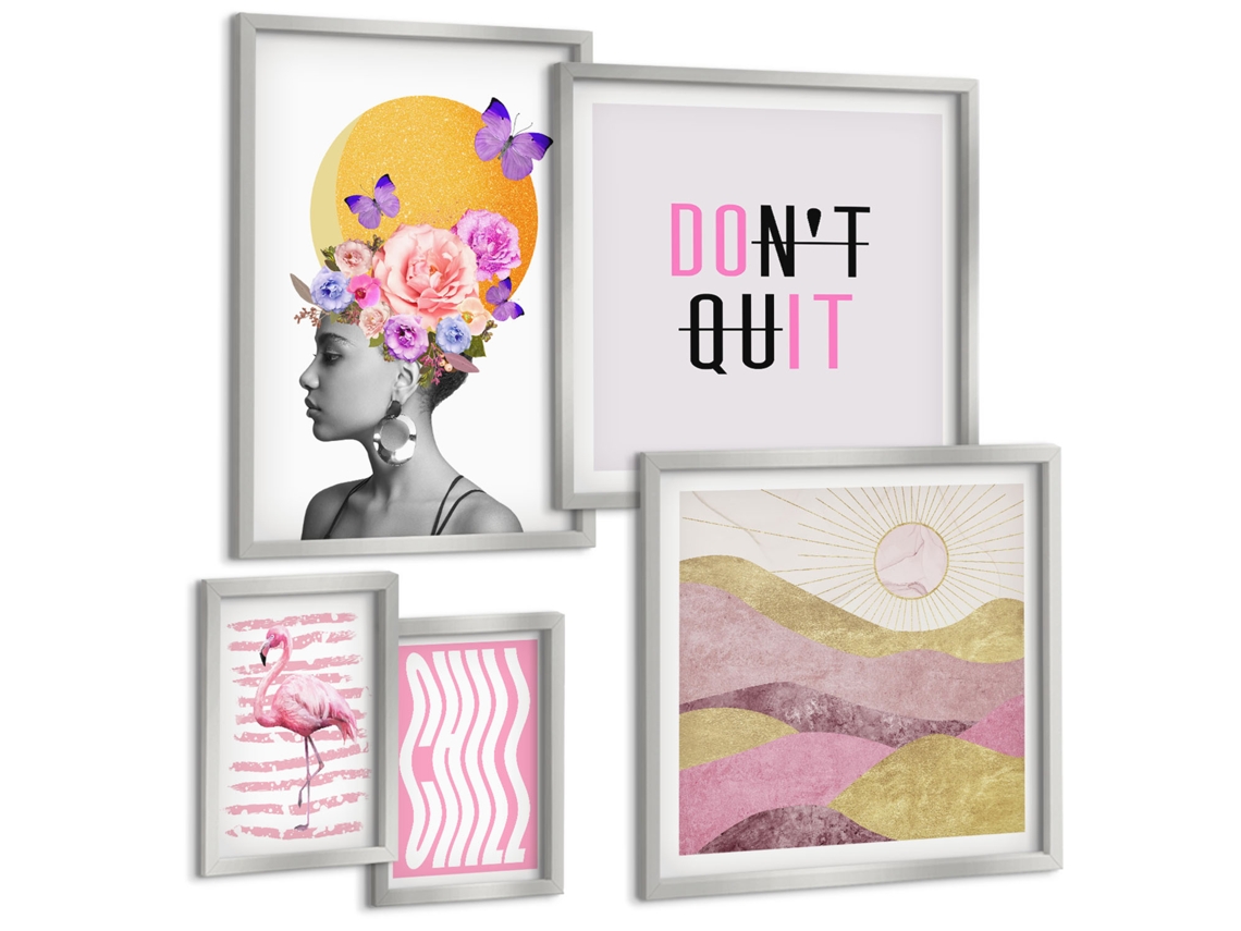 Conjunto De Pinturas Pinturas Abstratas Elegantes De Matisse Moldura Prateada Quadros Para O Escritório Espelharte (conjunto De 5 Imagens)