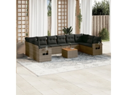 Vidaxl 11 Pcs Conjunto Sofás De Jardim C/ Almofadões Vime Pe Cinzento