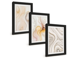 Conjunto De Pinturaspadrões Abstratos Quentes Moldura Preta Quadros Para A Sala De Estar Espelharte (3 Peças 20x30 Cm)