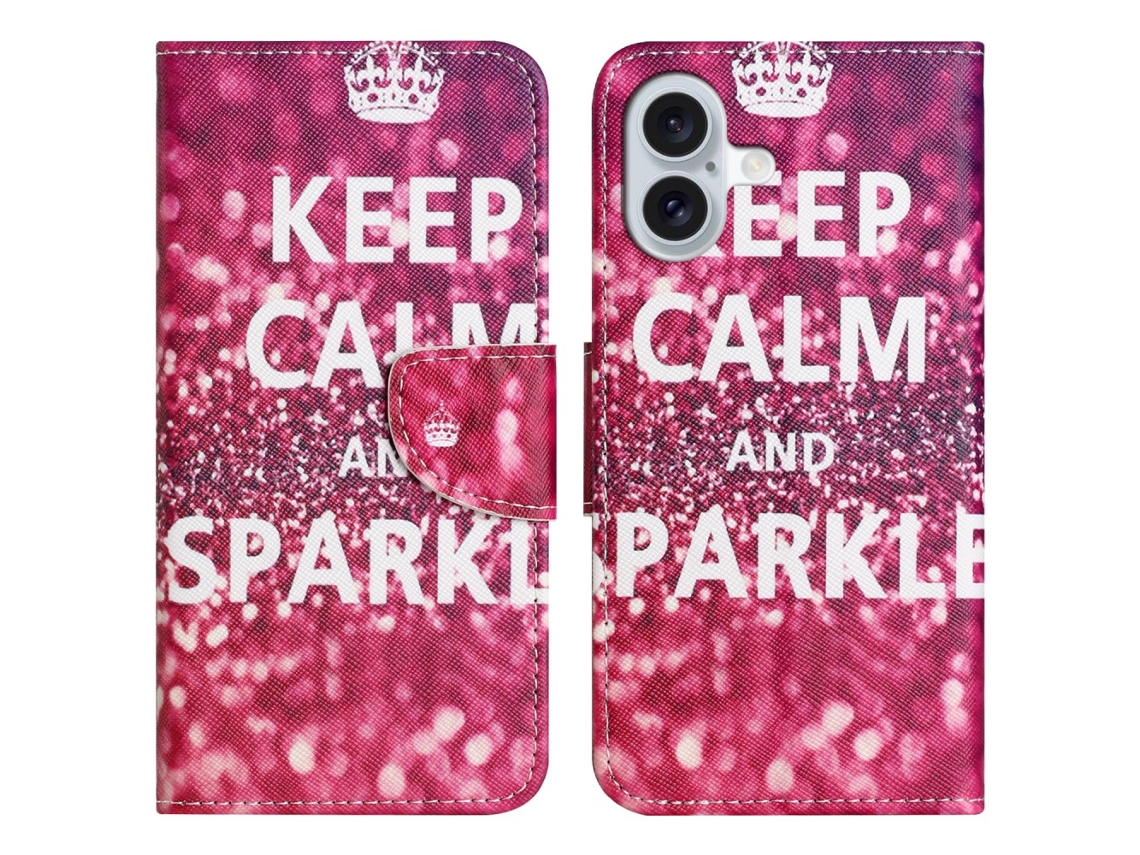 Capa Em Couro Pu Para Apple Iphone 16 Plus - Mantenha A Calma E Brilhe