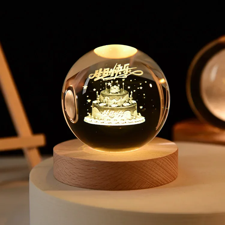 Bola de Cristal 3d de 6 Cm, Gravada a Laser, Decoração para Mesa de Casa MDUG