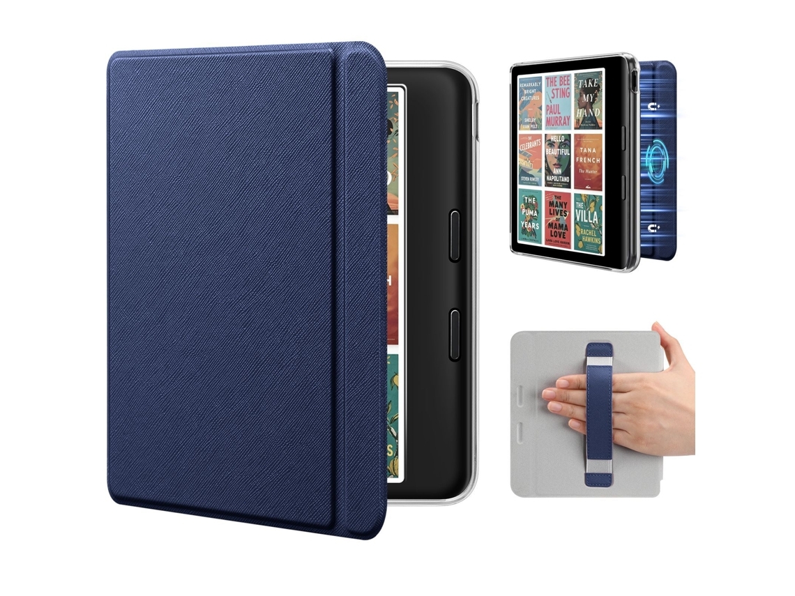 Capa Para Kobo Libra Colour 7 Polegadas, Com Pega De Mão Integrada, Capa Traseira Rígida Fina E Leve Em Pele Pu Azul Escuro
