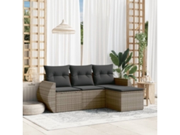 Vidaxl 4 Pcs Conjunto Sofás De Jardim C/ Almofadões Vime Pe Cinzento