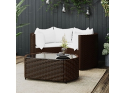 Vidaxl 4 Pcs Conjunto Lounge Jardim C/ Almofadões Vime Pe Castanho