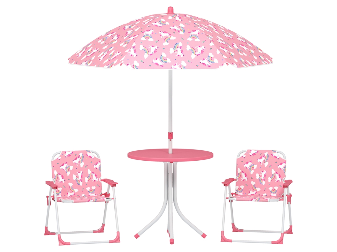Conjunto Infantil de Mesa e Cadeiras com Guarda-sol Rosa 4 Peças BTFORUS