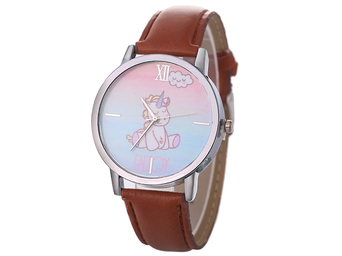 Relógio de Pulso Feminino de Quartzo com Mostrador Redondo e Pulseira de Couro Café