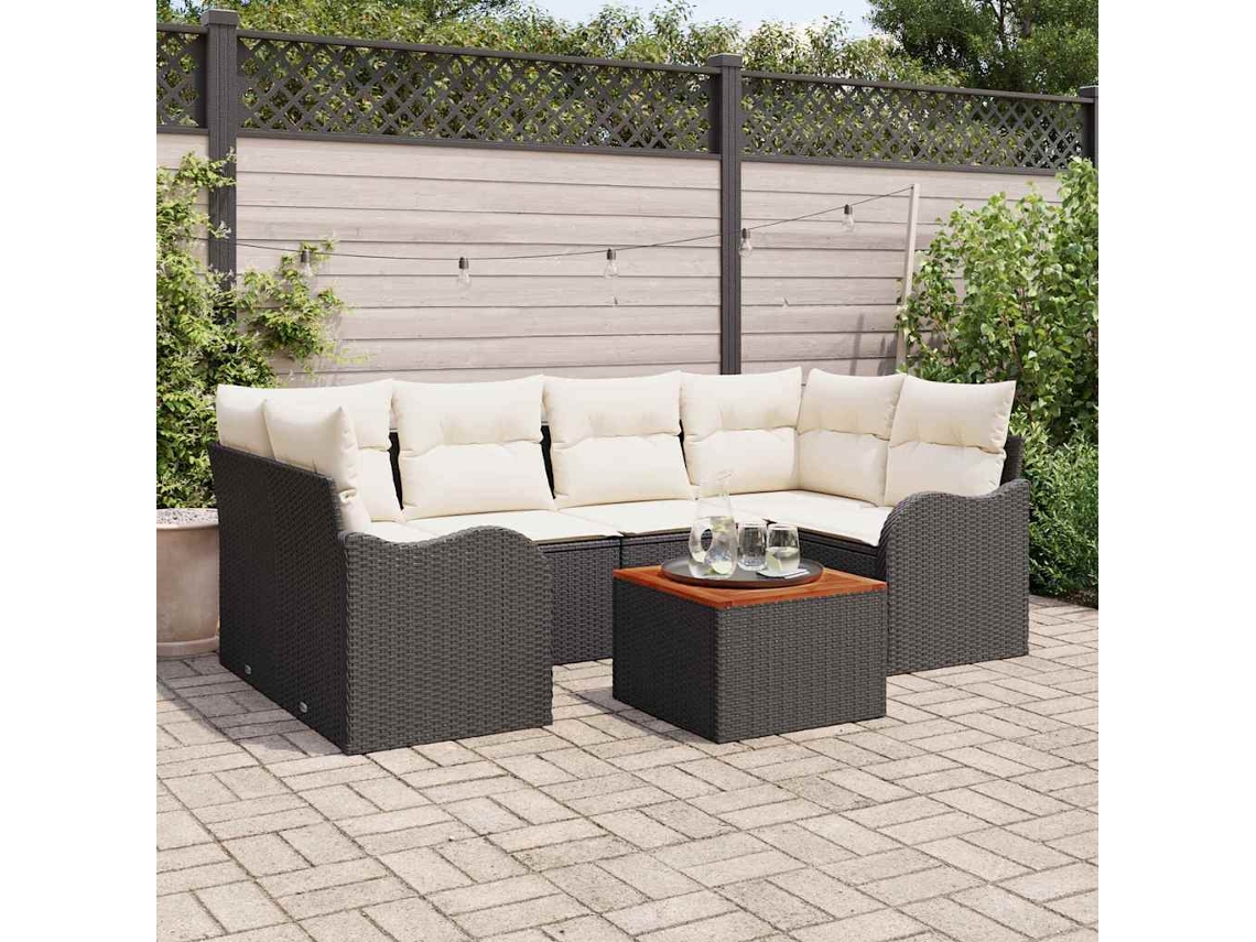 Vidaxl Conjunto De Sofá De Jardim 7 Pcs Preto E Creme Vime Pe