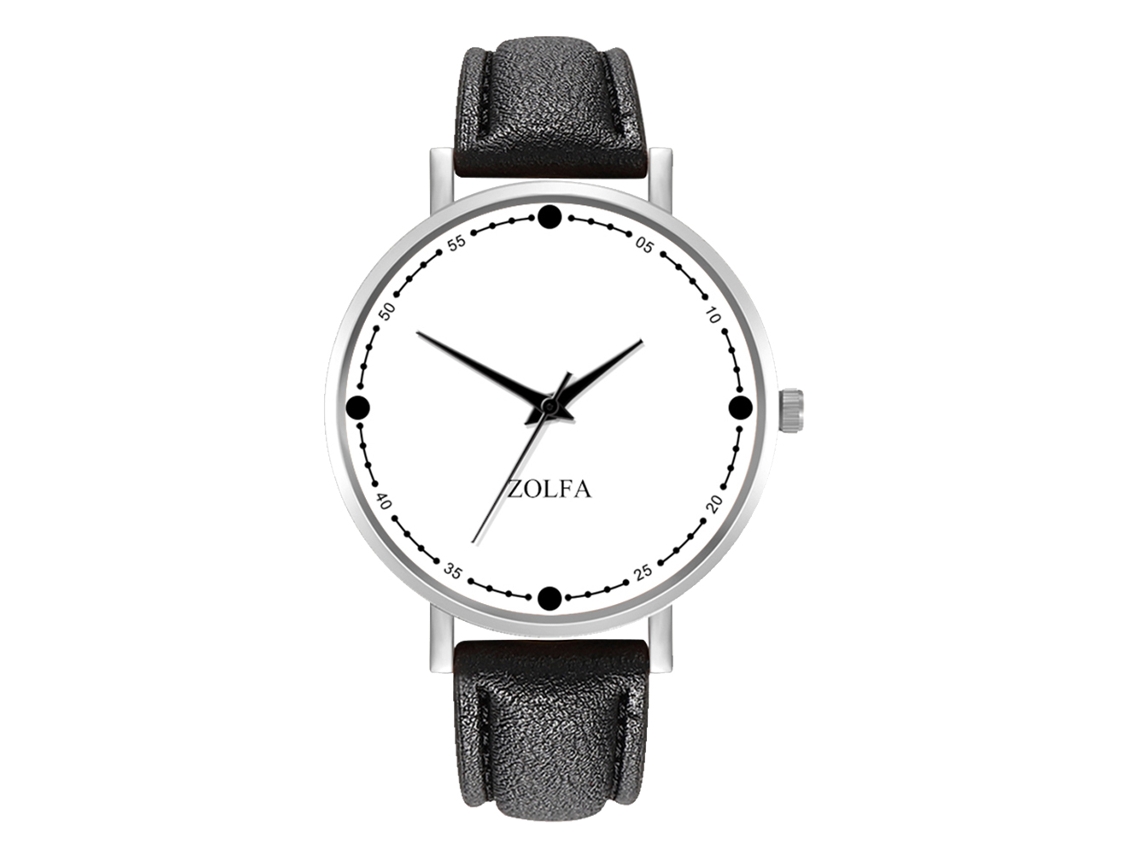 Reloj De Cuero Pu Para Hombre Reloj De Cuarzo Dial Redondo Simple Zl66-yo Negro