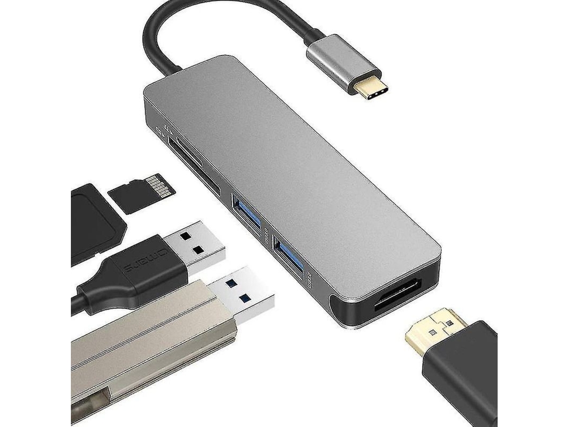 2026 hub Usb c 5 em 1 com Hdmi 4k, 2 Usb 3.0 e Leitor de Cartões Sd/tf