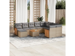 Vidaxl 11 Pcs Conjunto Sofás De Jardim C/ Almofadões Vime Pe Bege