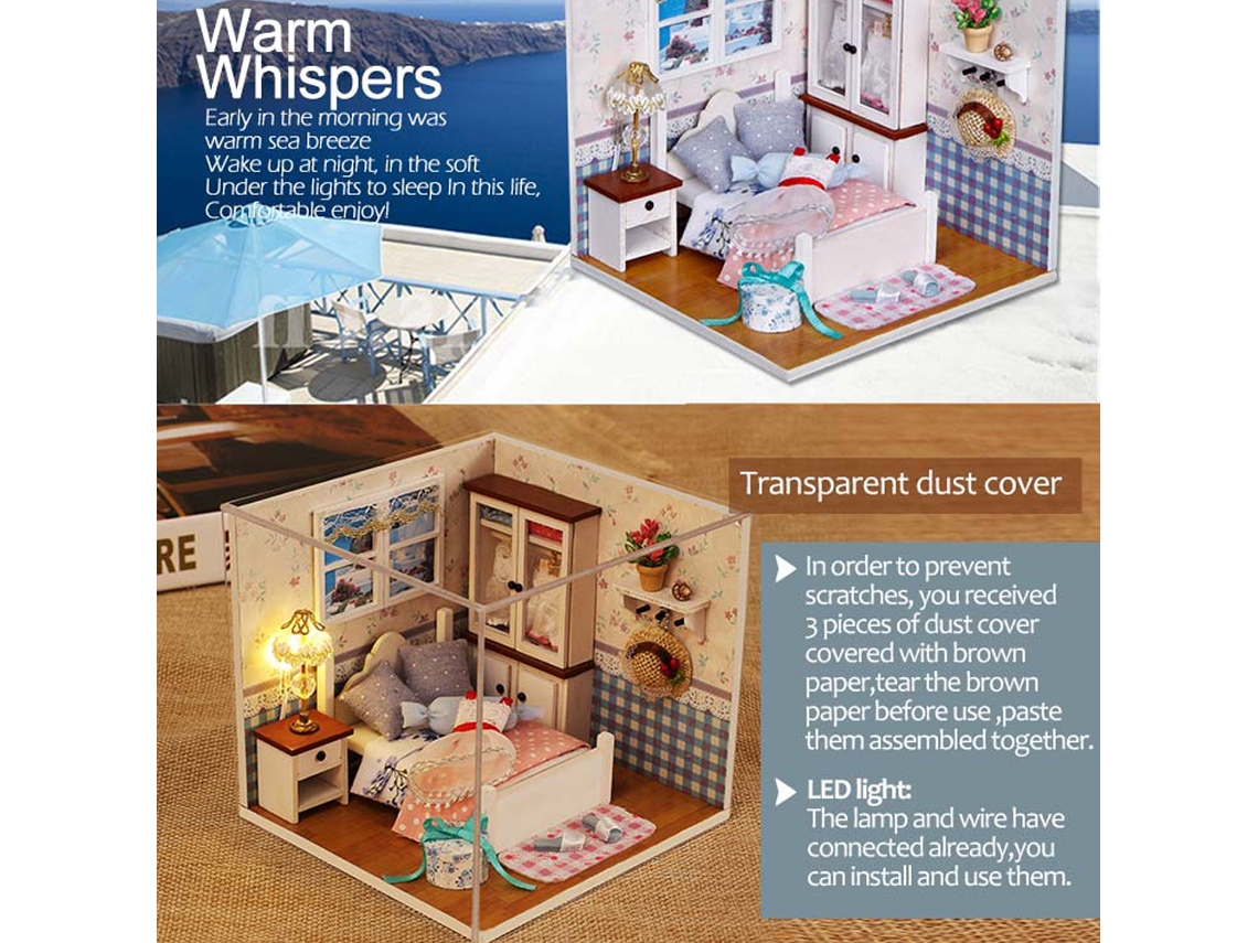 Primerox kit Casa de Bonecas Miniatura Madeira Diy para Quarto Menina Presente Natal Valentim