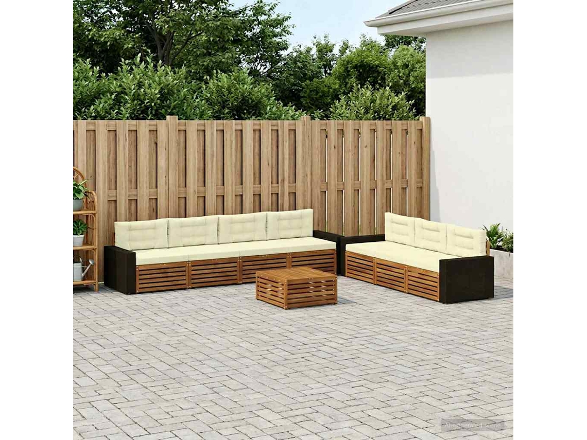 Vidaxl Conjunto De Sofás Para Exterior 8 Unid. Natural E Creme