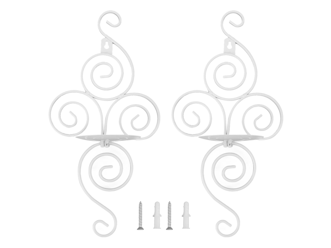 Baok - Conjunto de 2 Castiçais de Parede Dobráveis em Estilo Europeu, em Ferro Forjado, para Decoração de Casa, Branco