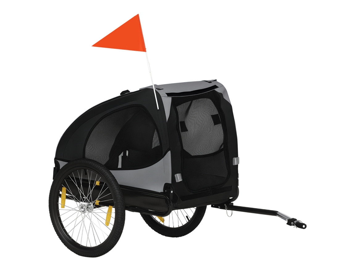 Trailer para Bicicleta para Cães com Janelas de Malha, Refletores e Bandeira de Segurança 140 X 71 X 83 Cm Preto Ge