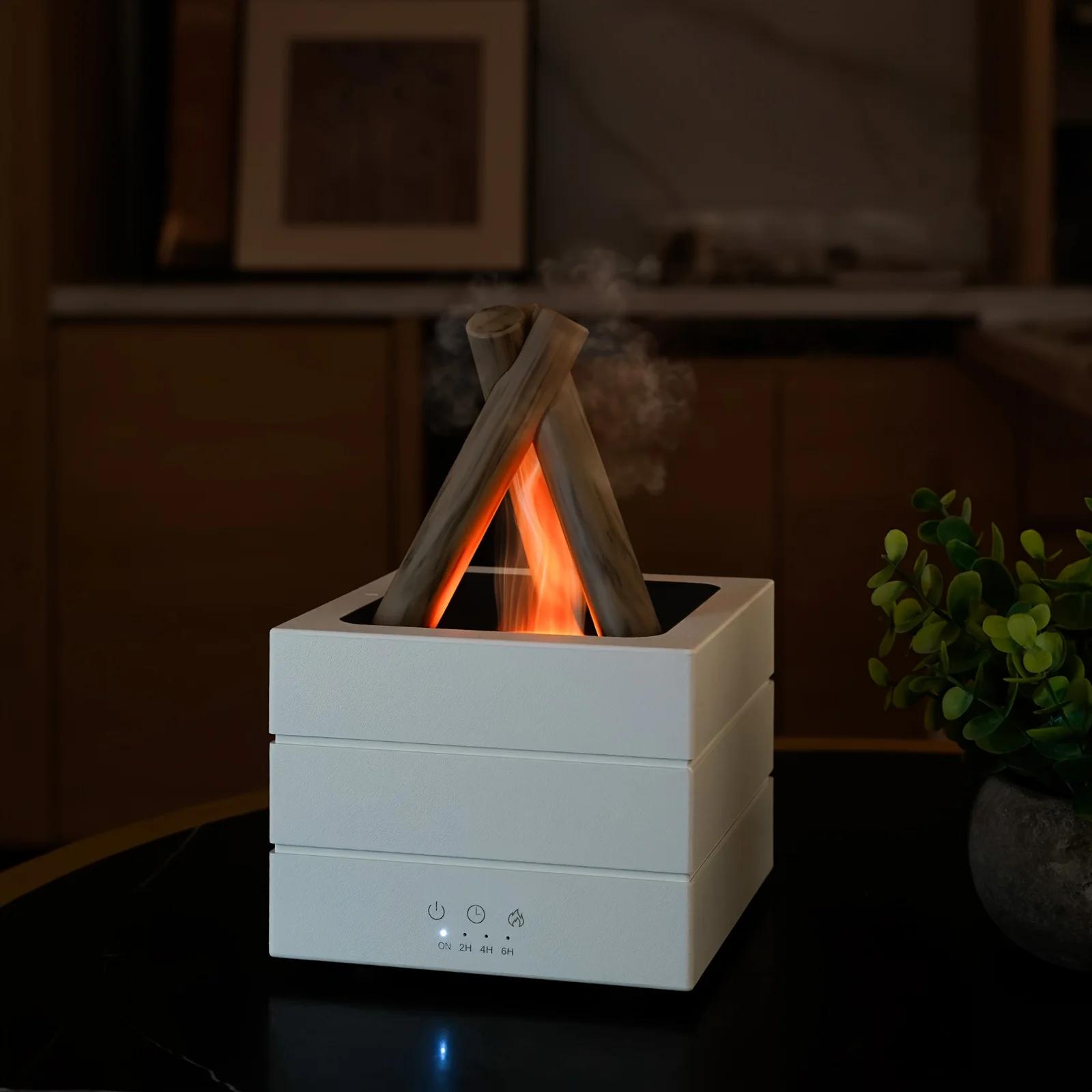 Difusor de Aromas com Névoa Simulada, Design de Fogueira, Pequeno Umidificador de Mesa. MDUG (branco)