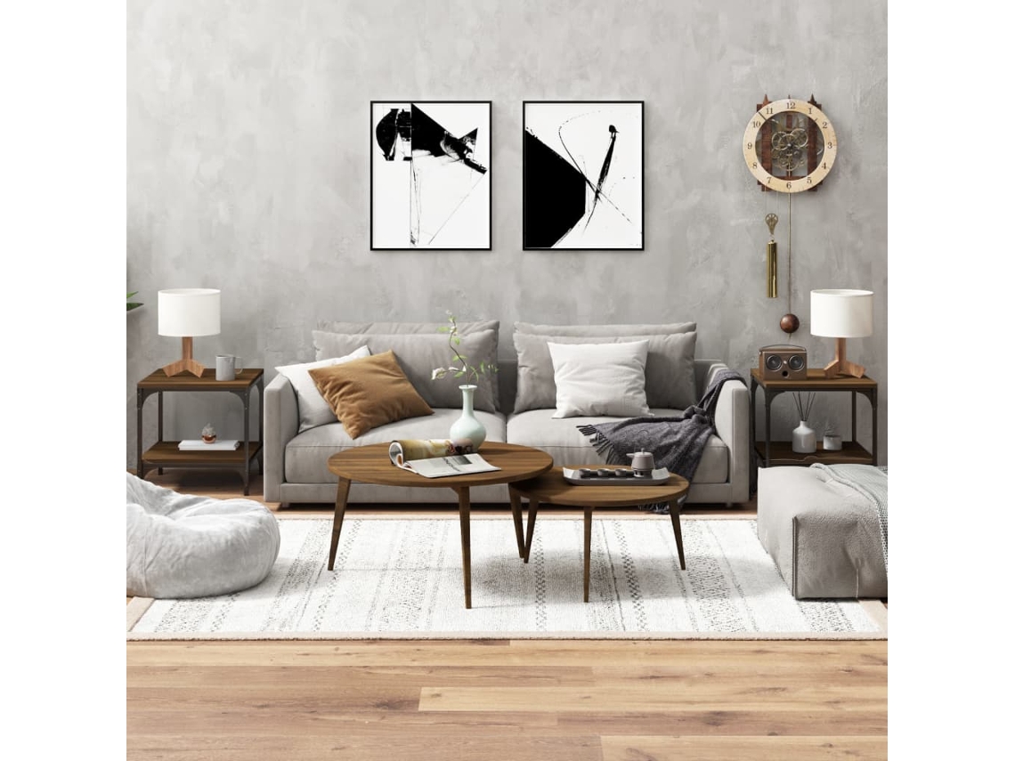 Vidaxl Mesas De Apoio 2 Pcs Derivados Madeira Carvalho Castanho