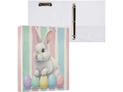 Pasta de 3 Argolas para Papel Tamanho Carta , Coelhinho da Páscoa Redondo e Fofo com Porta pra (27,9 X 21,6 Cm)