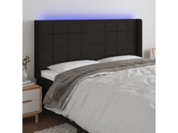 Cabecero con luces LED, tela, 203x16x118/128 cm, negro