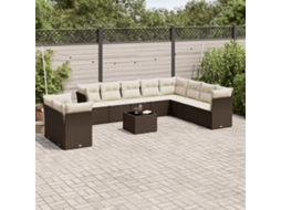 Jogo de Sofá Jardim 11 Peças C/ Almofadões Vime Pe Marrom Dkd Home Decor