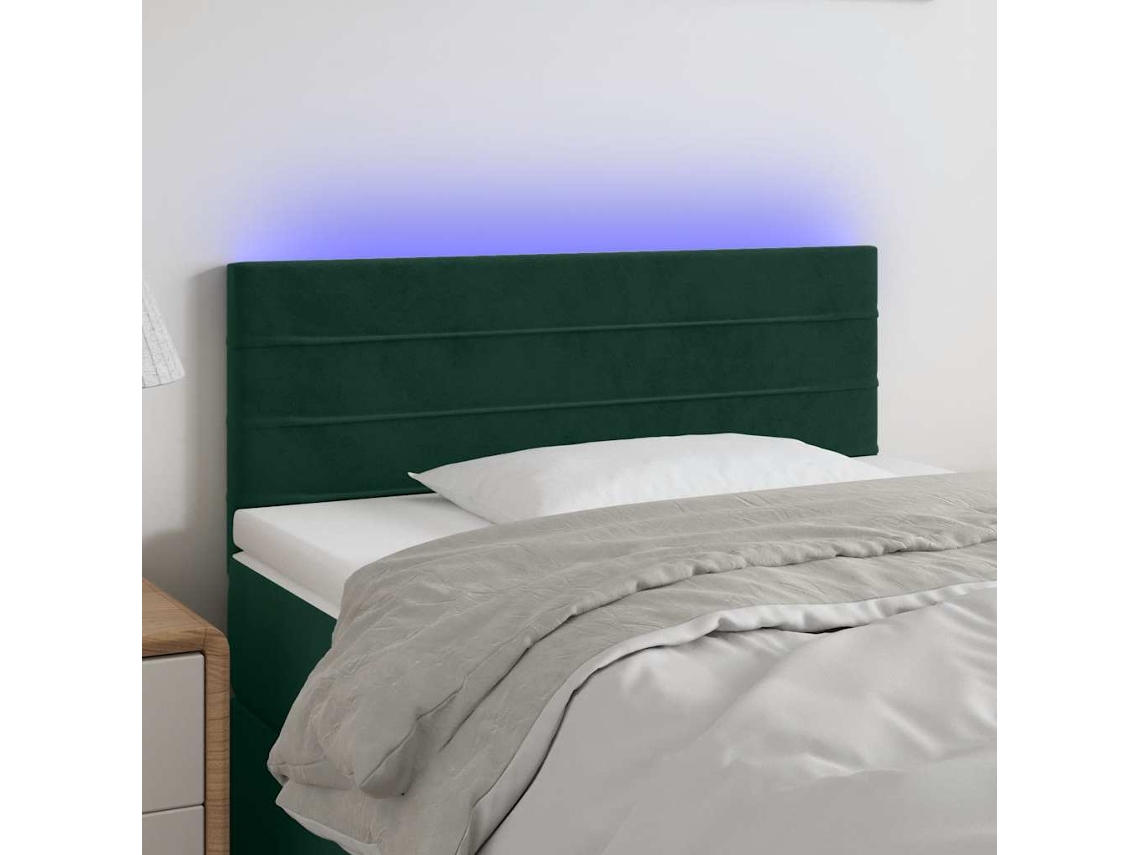 Vidaxl Cabeceira De Cama C/ Luzes Led Veludo 90x5x78/88cm Verde-escuro