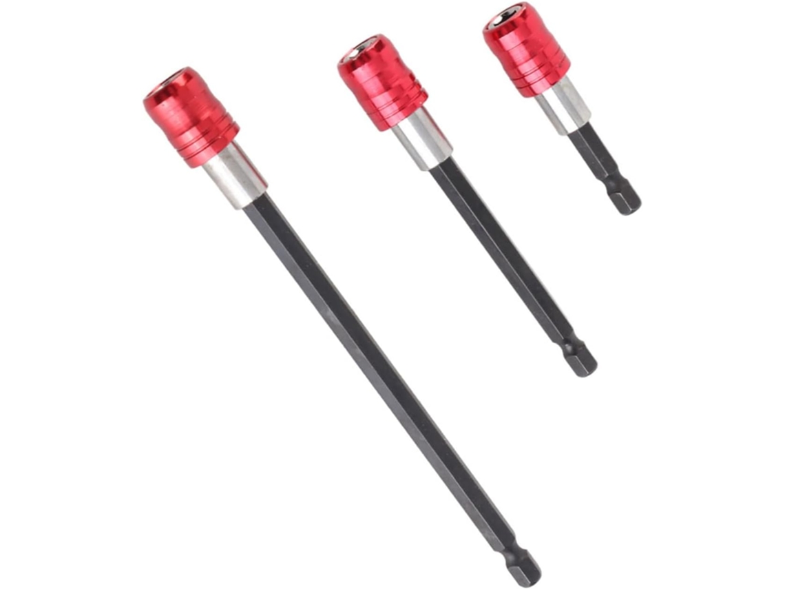 Conjunto De Suportes Para Bits Chave Fenda Com Encaixe Hexagonal 60 100 150mm Ferramenta Soquete Magnético Trio Vermelho