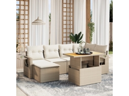 Vidaxl 7 Pcs Conjunto De Sofás P/ Jardim Com Almofadões Vime Pe Bege