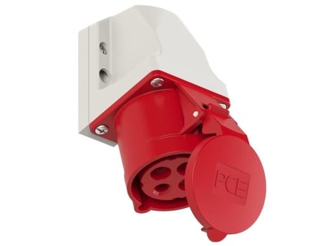 Tomada Saliente Industrial Fêmea Vermelha com Aba 32A 4P 400V 6H Ip44 PCE 124-6K