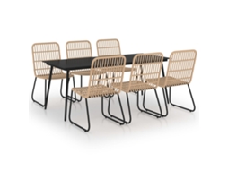 Maison Exclusive - 7 Pcs Conjunto De Jantar Para Exterior Vime Pe E Vidro