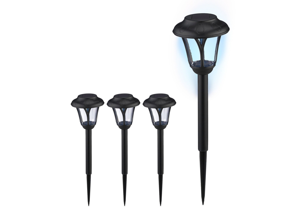 Conjunto De Luzes Solares Pretas De Jardim Com Iluminação Led