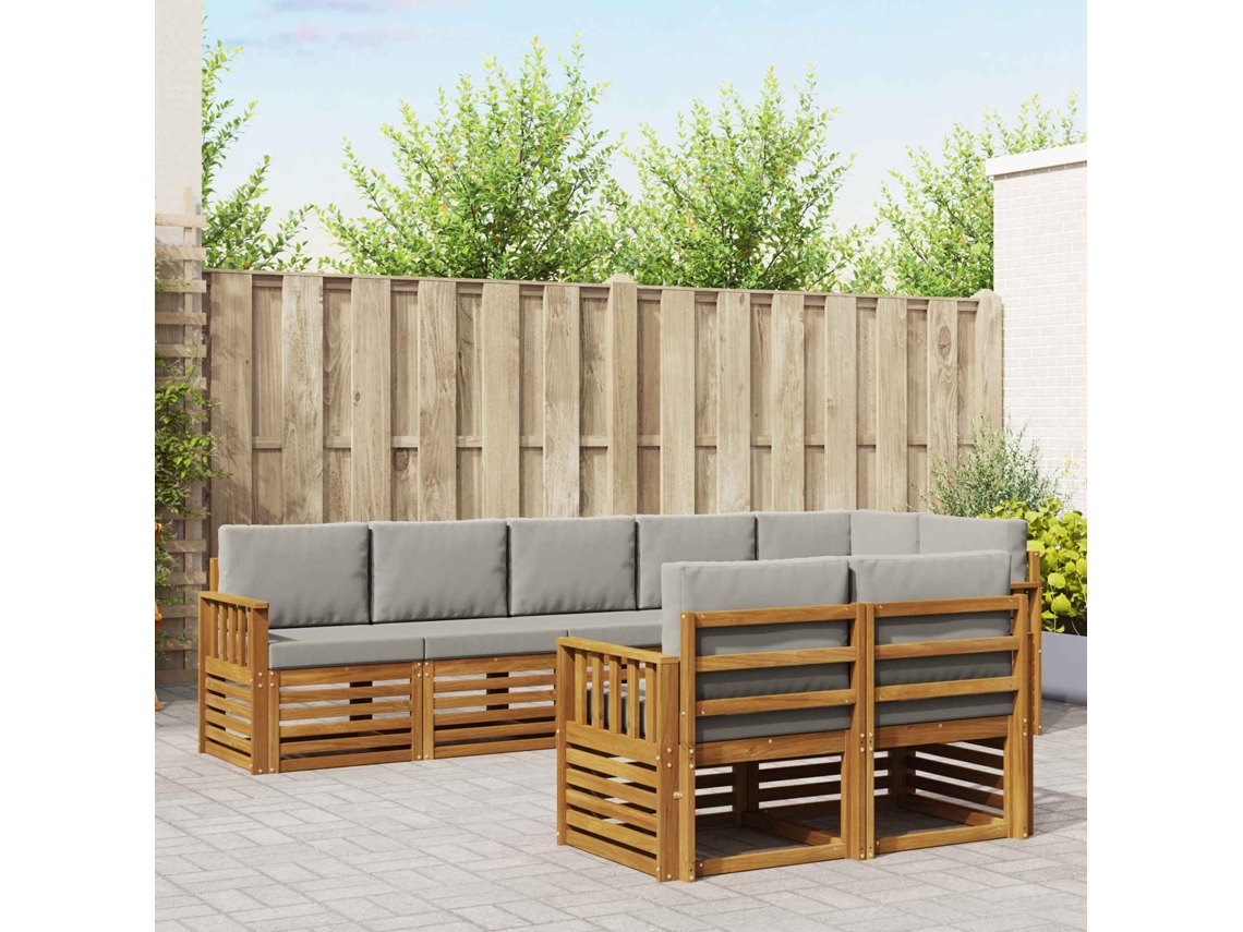Vidaxl Conjunto De Sofás Para Exterior 8 Unid. Cinza Natural E Claro