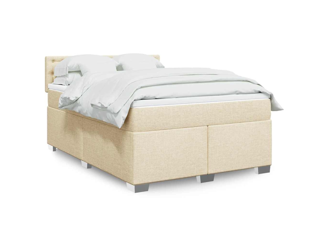 Vidaxl Cama Com Molas/colchão 140x190 Cm Tecido Cor Creme