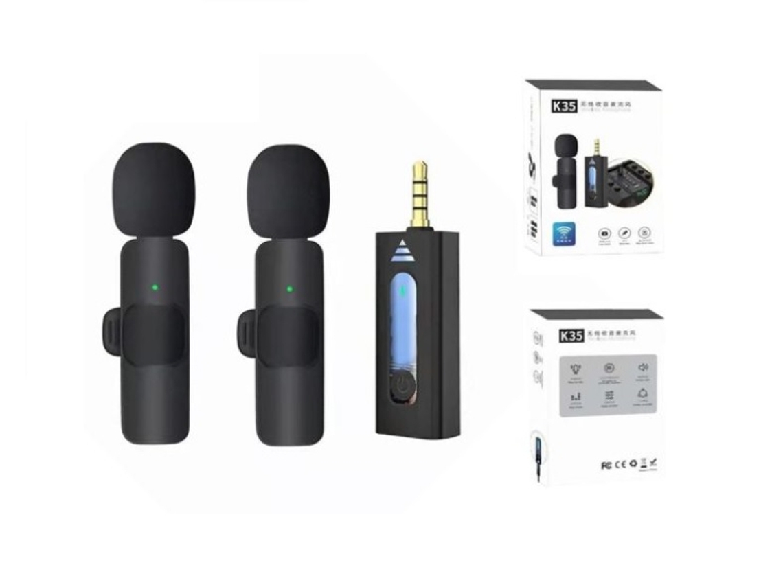 2 Microfones Sem Fio Universais Pretos com Conector de 3,5 Mm STELASPLEN
