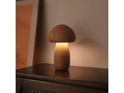 Luminária Cogumelo Recarregável Portátil, Luminária de Madeira para Quarto, Mesa de Cabeceira, Bege BRILVIBERA