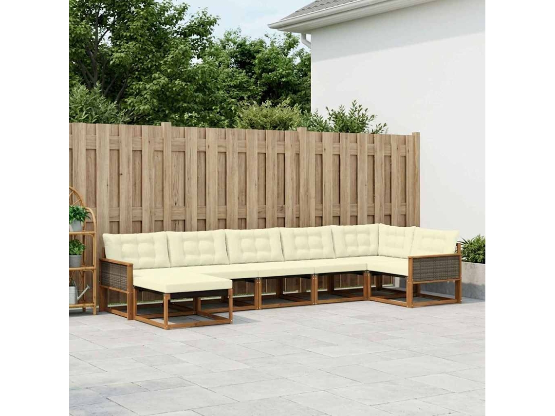 Vidaxl Conjunto De Sofás Para Exterior 7 Unid. Natural E Creme